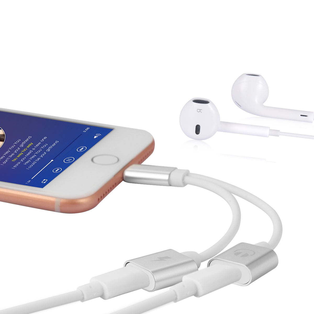 Adaptateur Lightning 1 Male Et 2 Femelles Ios 11 - Argent 