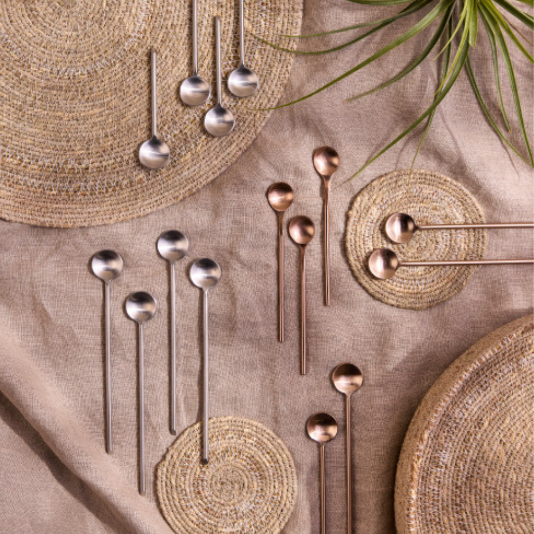 Dunne lange lepel Rose, set van 4