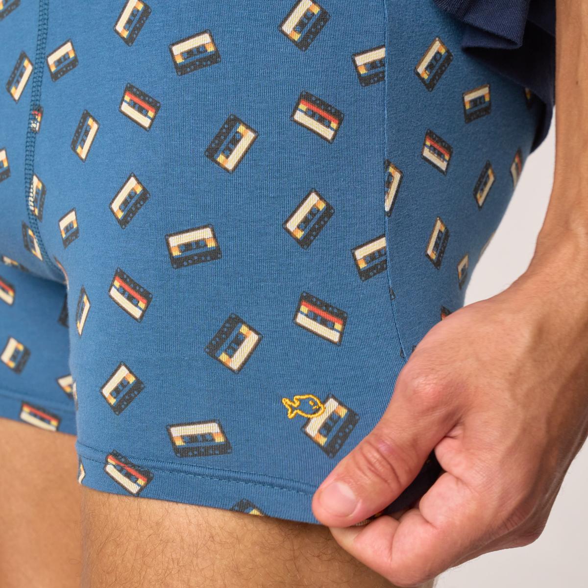 Boxer en coton bio - Cassette - Bleu