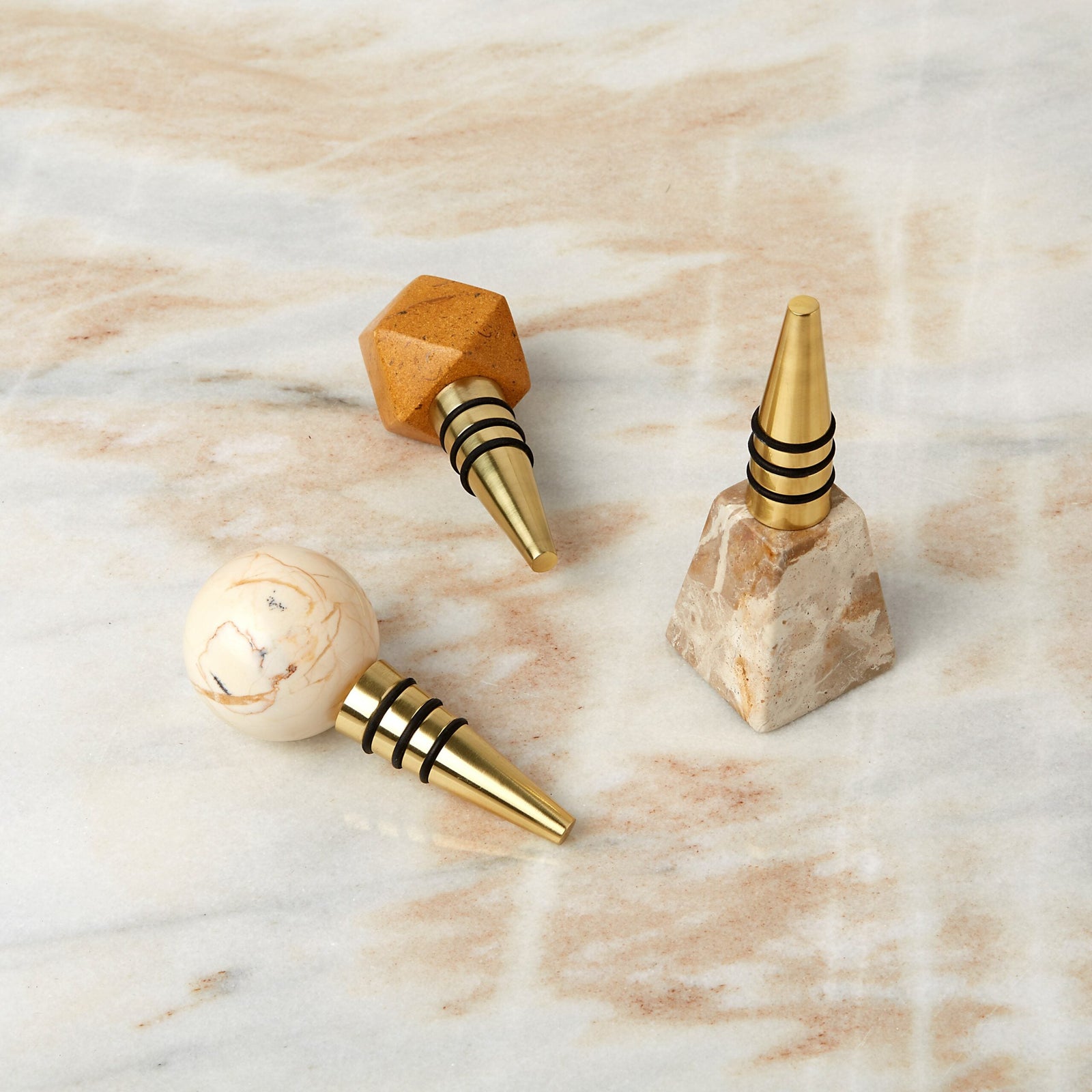 Bouchons de bouteille en marbre assortis, lot de 3 en coffret cadeau