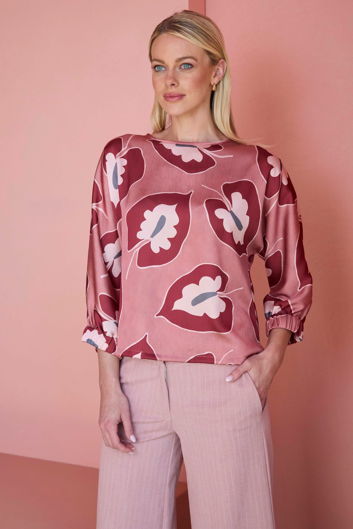 Blouse - Gerty Rose Red Leaves