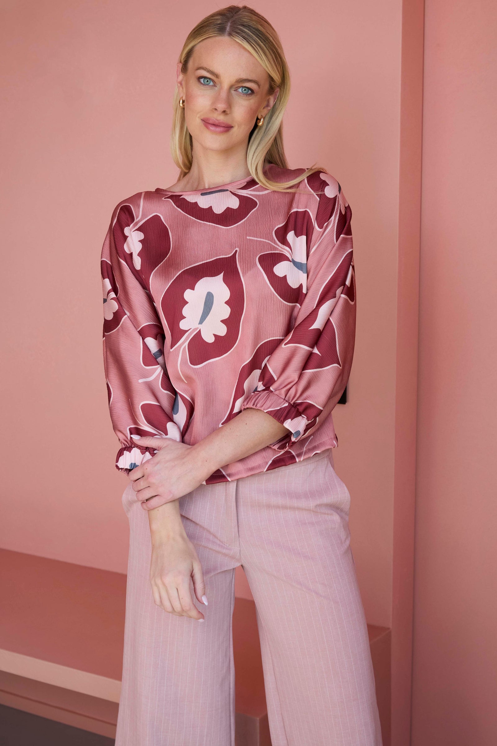Blouse - Gerty Rose Red Leaves