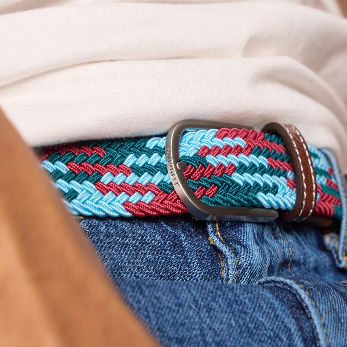 Ceinture tressée élastique multicolore - Vancouver - Bleu