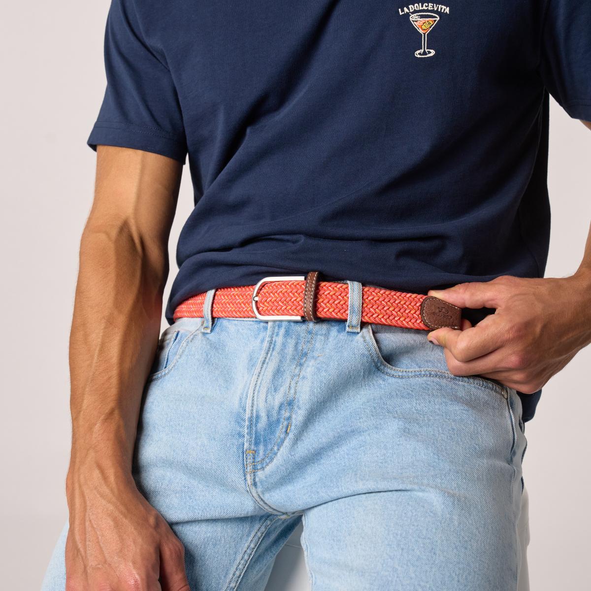 Ceinture tressée élastique multicolore - Soller - Orange