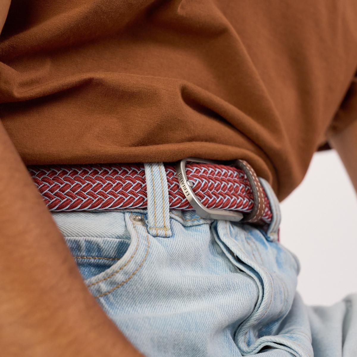 Ceinture tressée élastique multicolore - Sienne - Rouge
