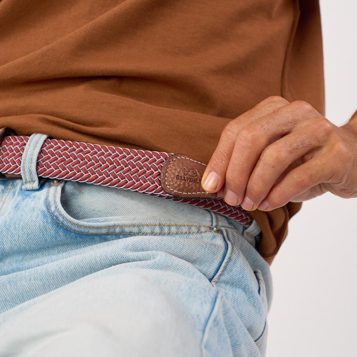 Ceinture tressée élastique multicolore - Sienne - Rouge