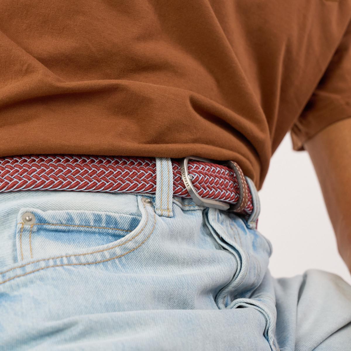 Ceinture tressée élastique multicolore - Sienne - Rouge