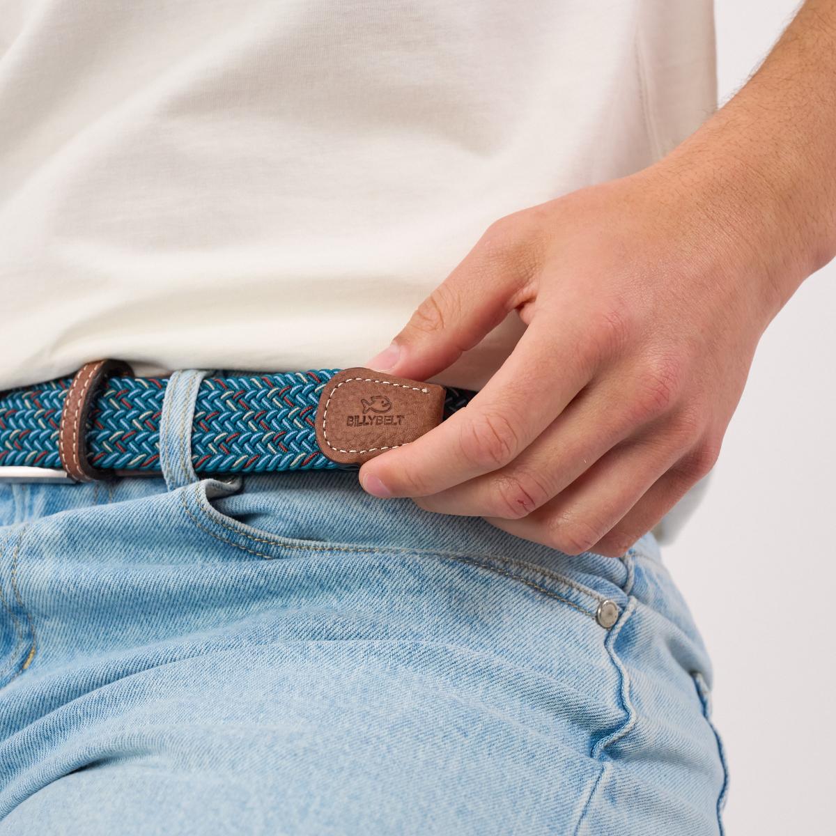 Ceinture tressée élastique multicolore - Alberta - Bleu