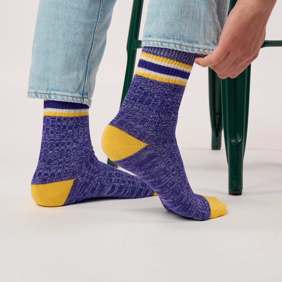 Chausettes en coton épais - Yale, Violet et jaune