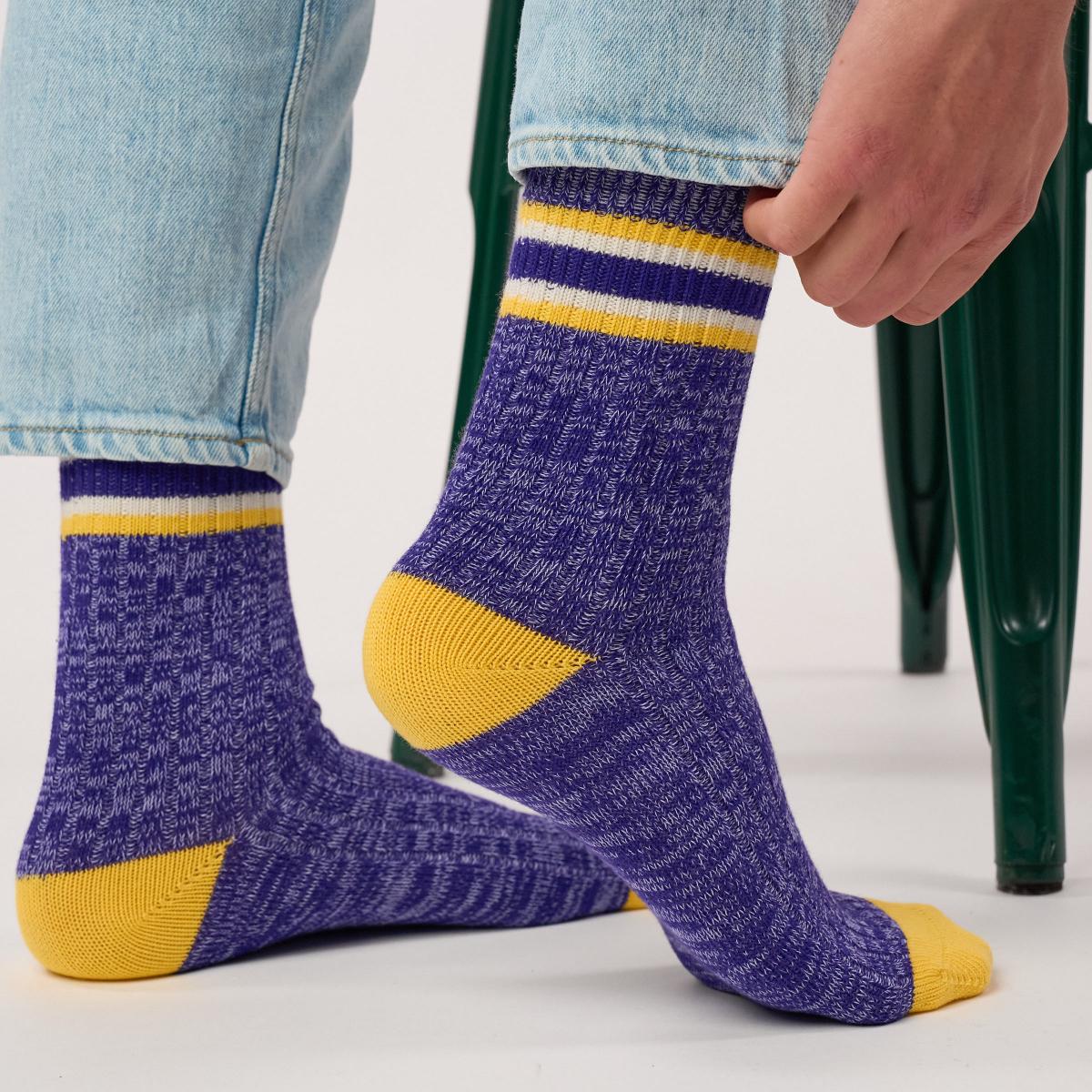 Chausettes en coton épais - Yale, Violet et jaune