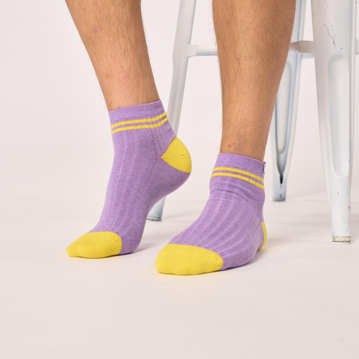 Chaussettes en coton peigné - Violet et jaune