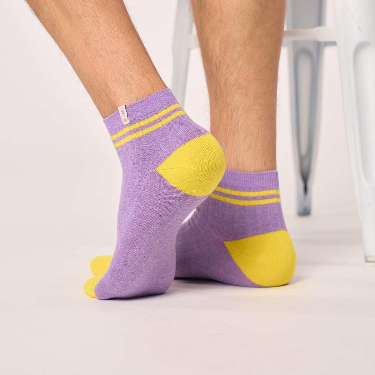 Chaussettes en coton peigné - Violet et jaune