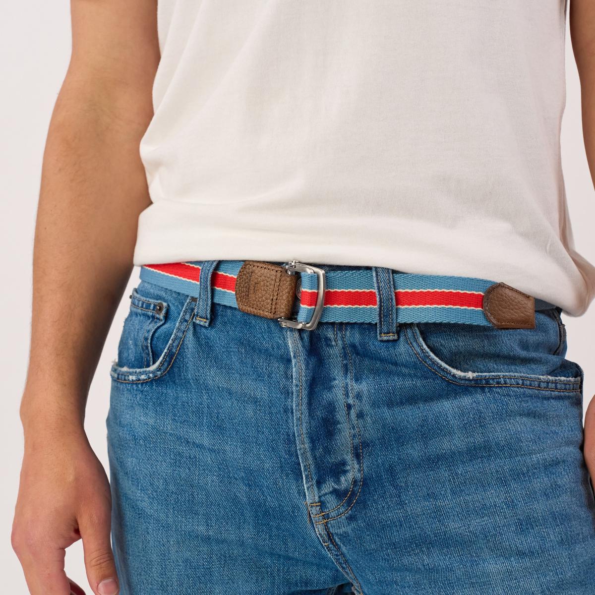 Ceinture sangle multicolore - Bleu ciel et rouge