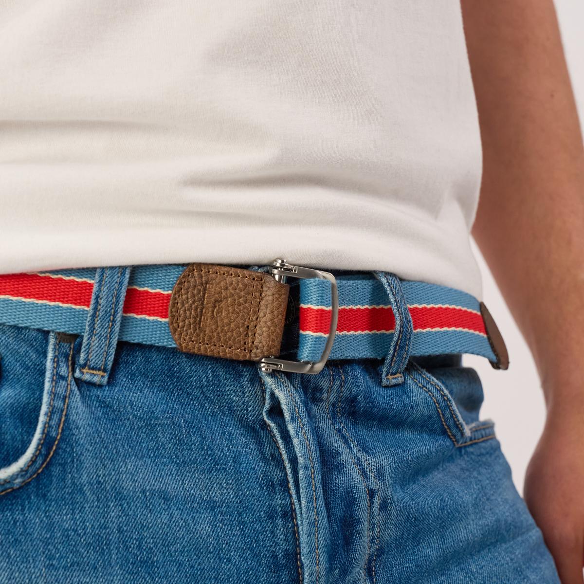 Ceinture sangle multicolore - Bleu ciel et rouge