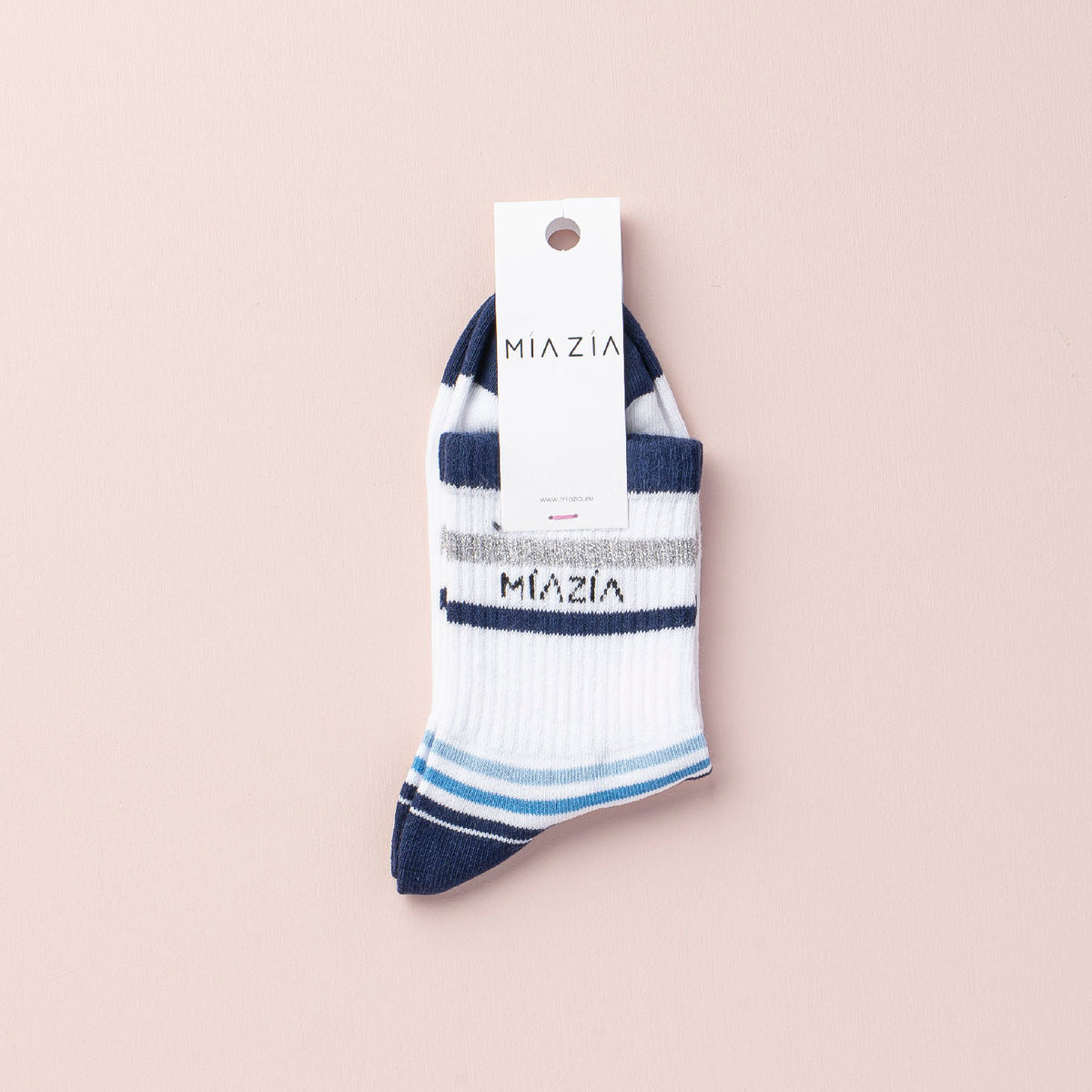 Mia Zia - Chaussettes Sporty White + Blue stripes