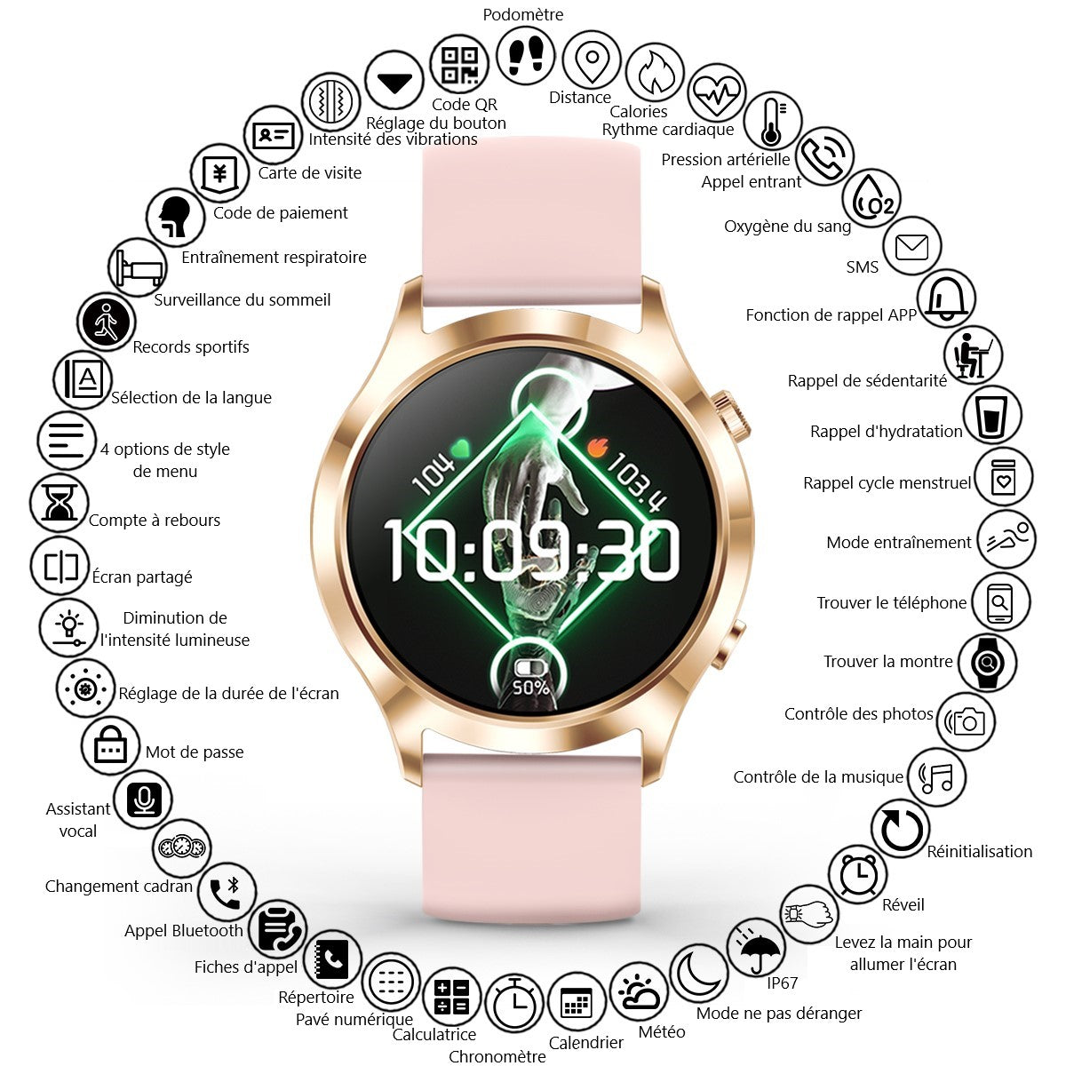 Montre Connectee Multifonctions - Rose Gold