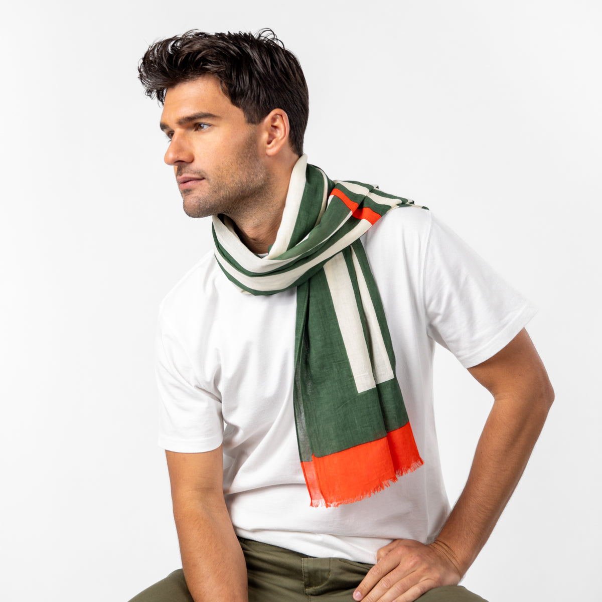 Foulard en coton bio - Vert et orange