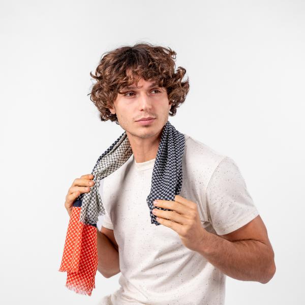 Foulard en coton bio - Bleu et rouge