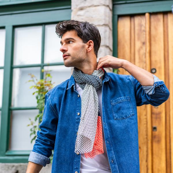 Foulard en coton bio - Bleu et rouge