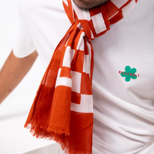 Foulard en coton bio - Orange et blanc