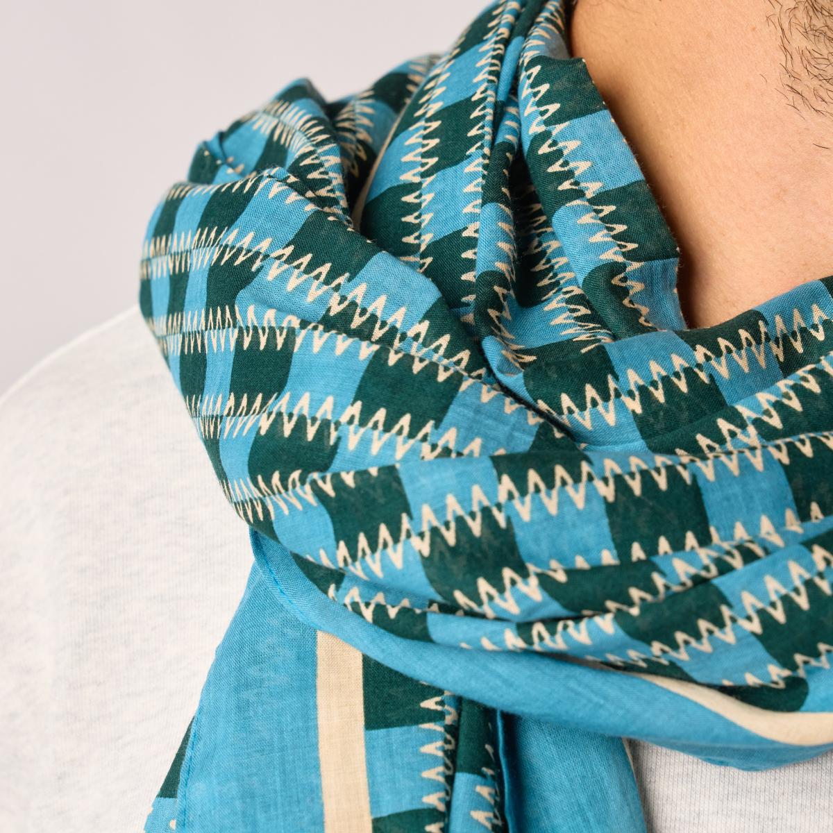 Foulard en coton bio - Bleu et blanc