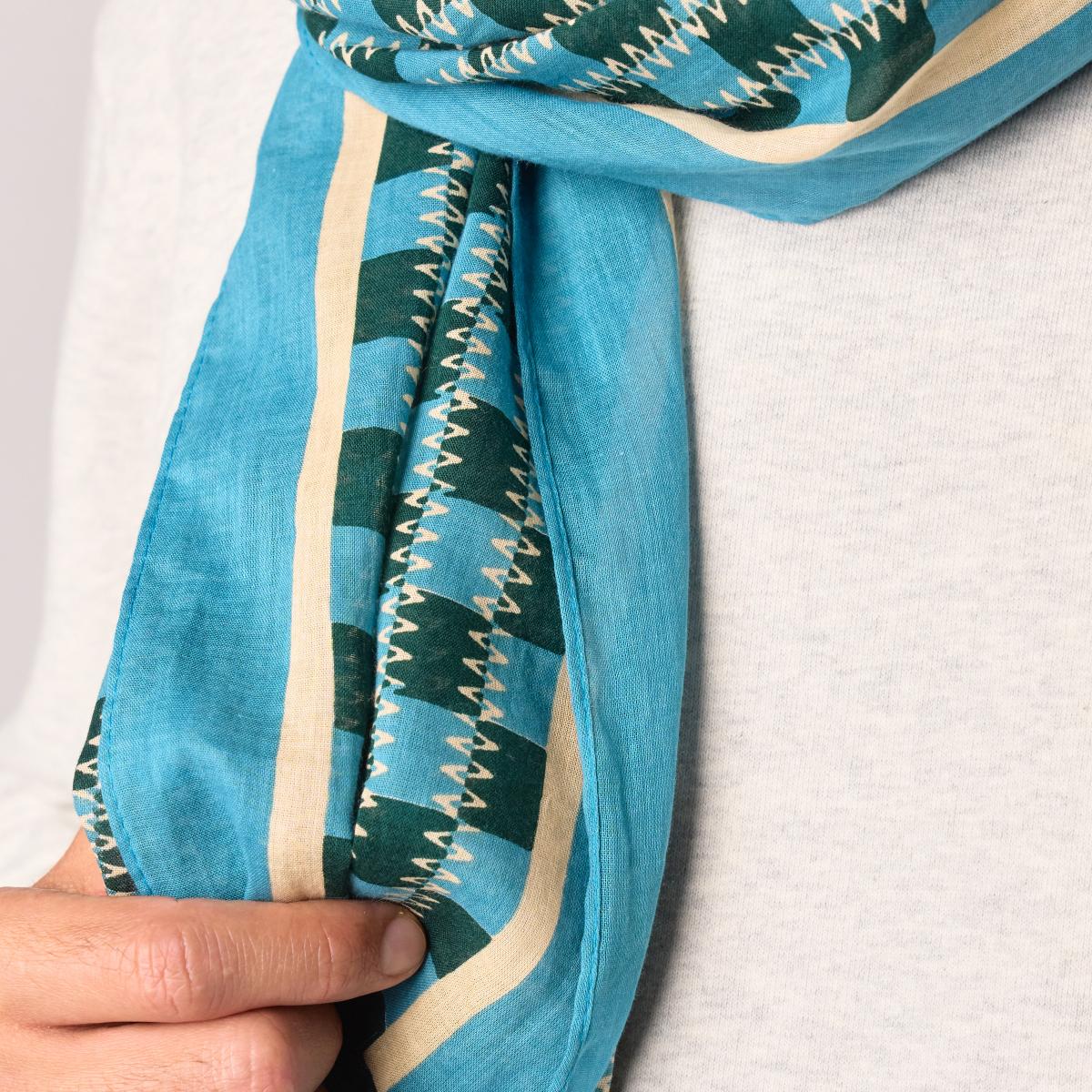 Foulard en coton bio - Bleu et blanc