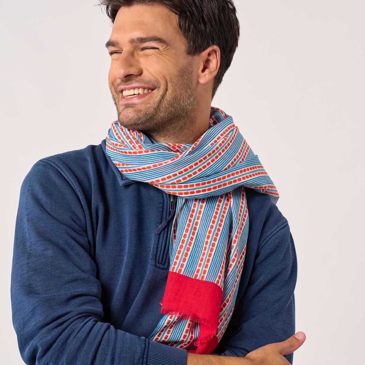 Foulard en coton bio - Rouge et bleu