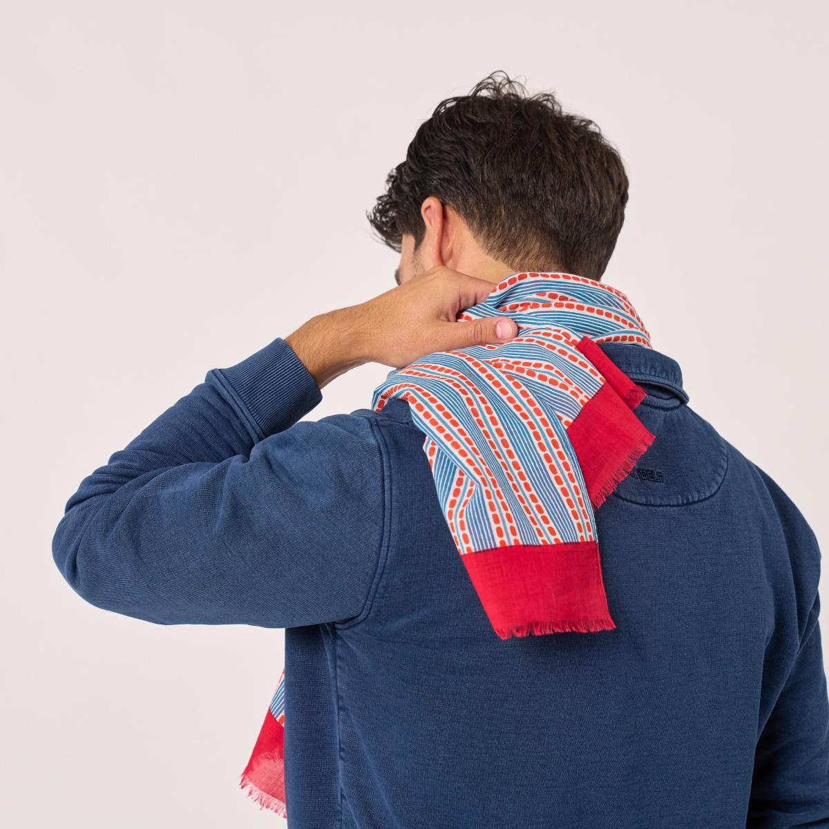 Foulard en coton bio - Rouge et bleu