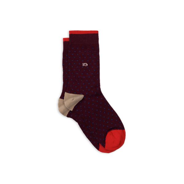 Chaussettes à pois en coton peigné - Lie de vin - Rouge
