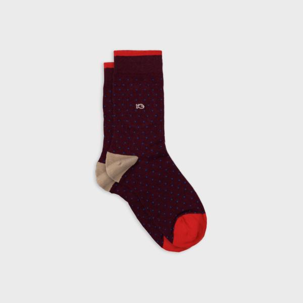 Chaussettes à pois en coton peigné - Lie de vin - Rouge