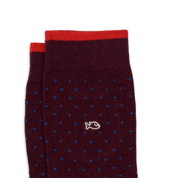 Chaussettes à pois en coton peigné - Lie de vin - Rouge