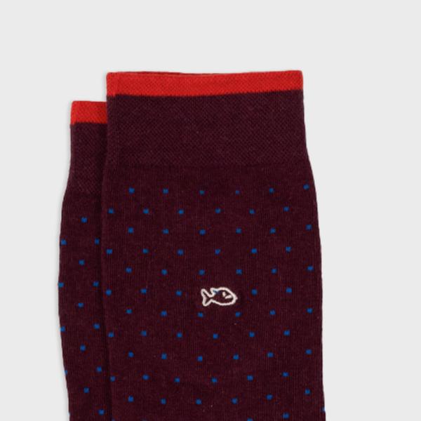 Chaussettes à pois en coton peigné - Lie de vin - Rouge