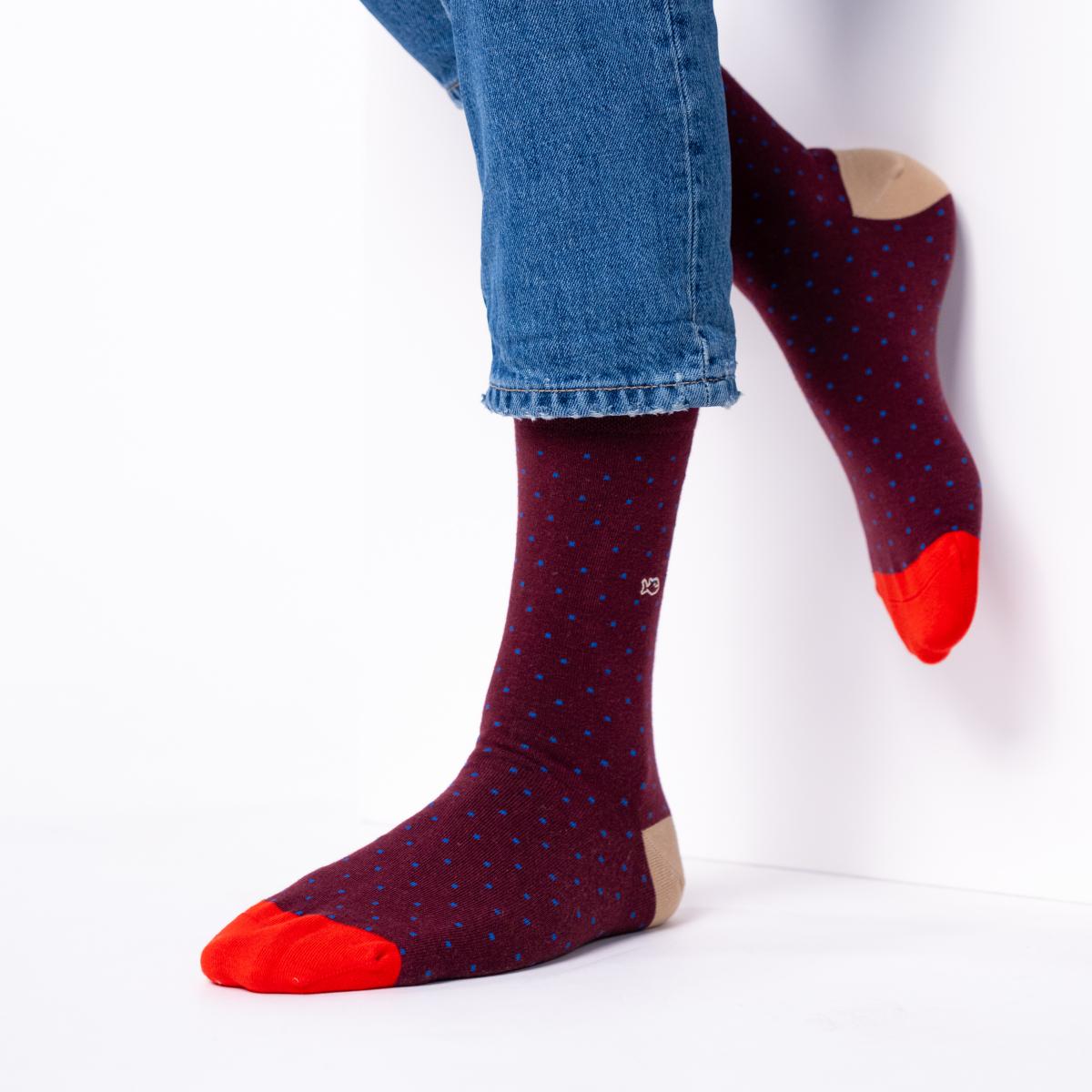 Chaussettes à pois en coton peigné - Lie de vin - Rouge