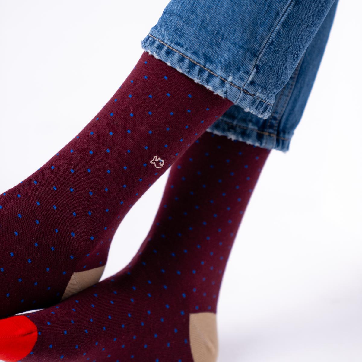 Chaussettes à pois en coton peigné - Lie de vin - Rouge
