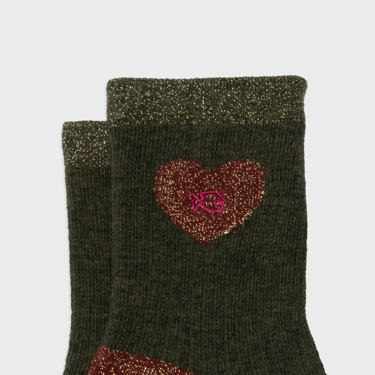 Chaussettes coeur en coton peigné - Kaki - Vert
