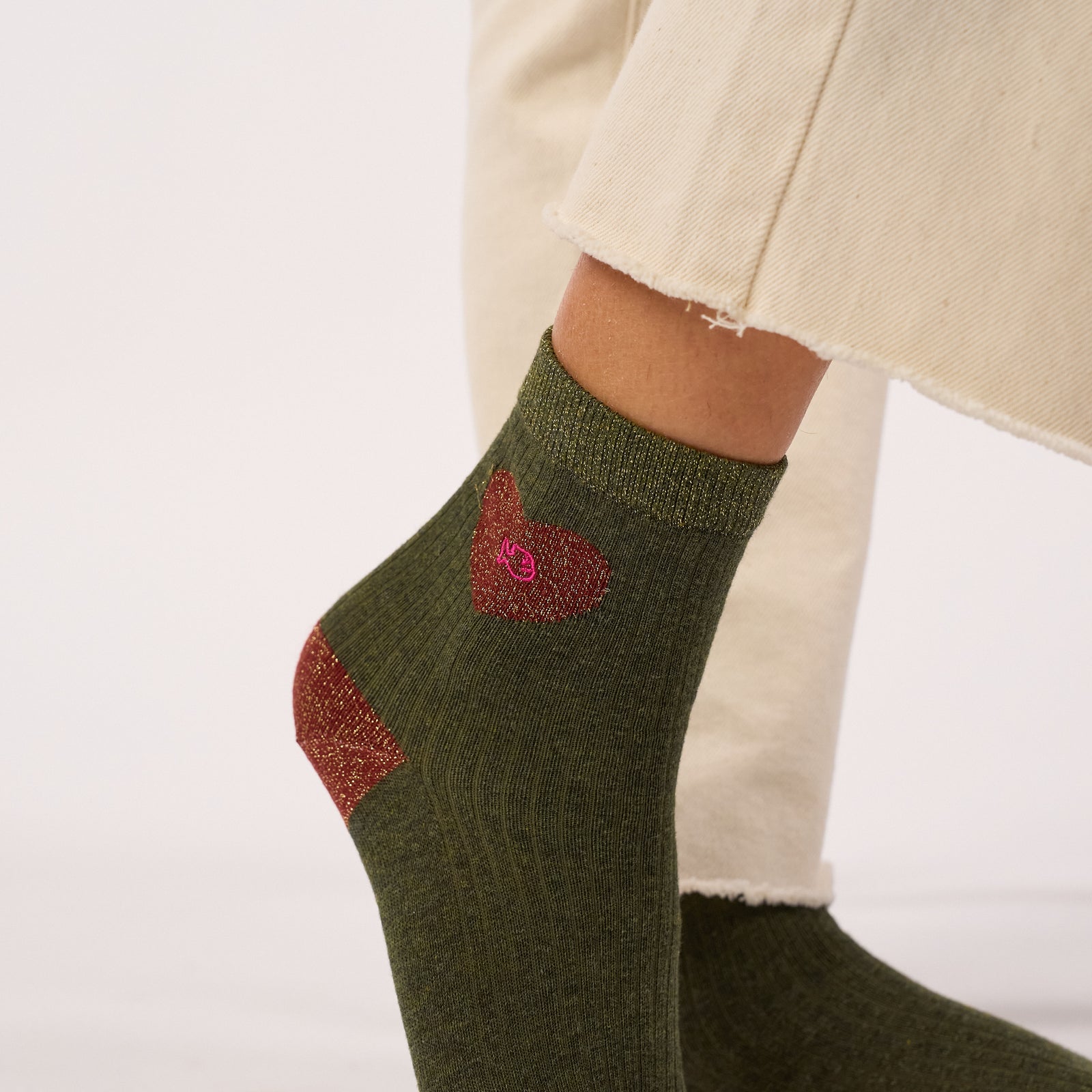Chaussettes coeur en coton peigné - Kaki - Vert
