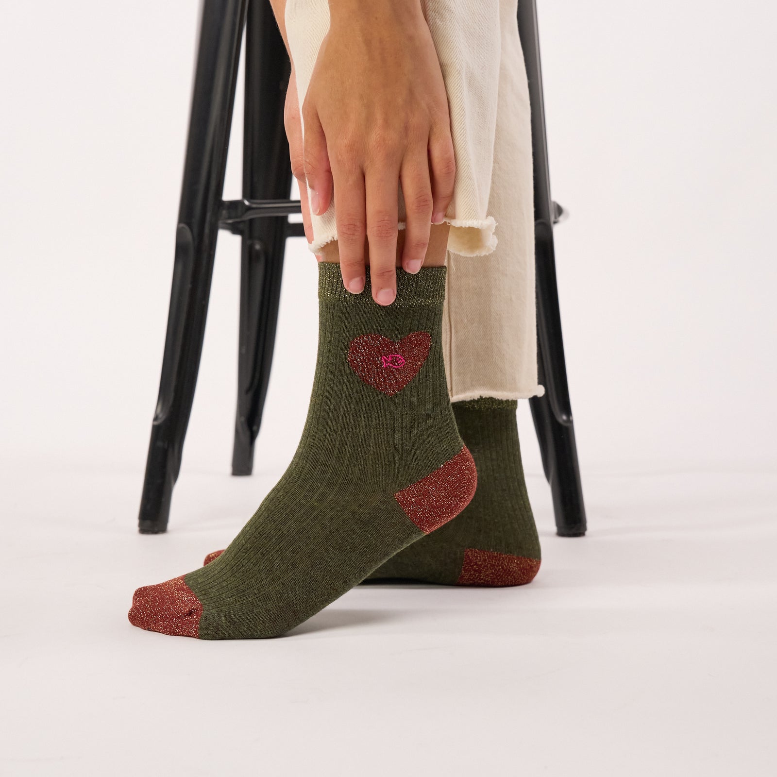 Chaussettes coeur en coton peigné - Kaki - Vert