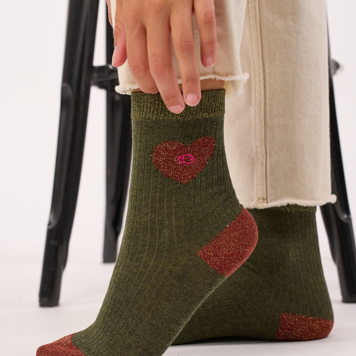 Chaussettes coeur en coton peigné - Kaki - Vert