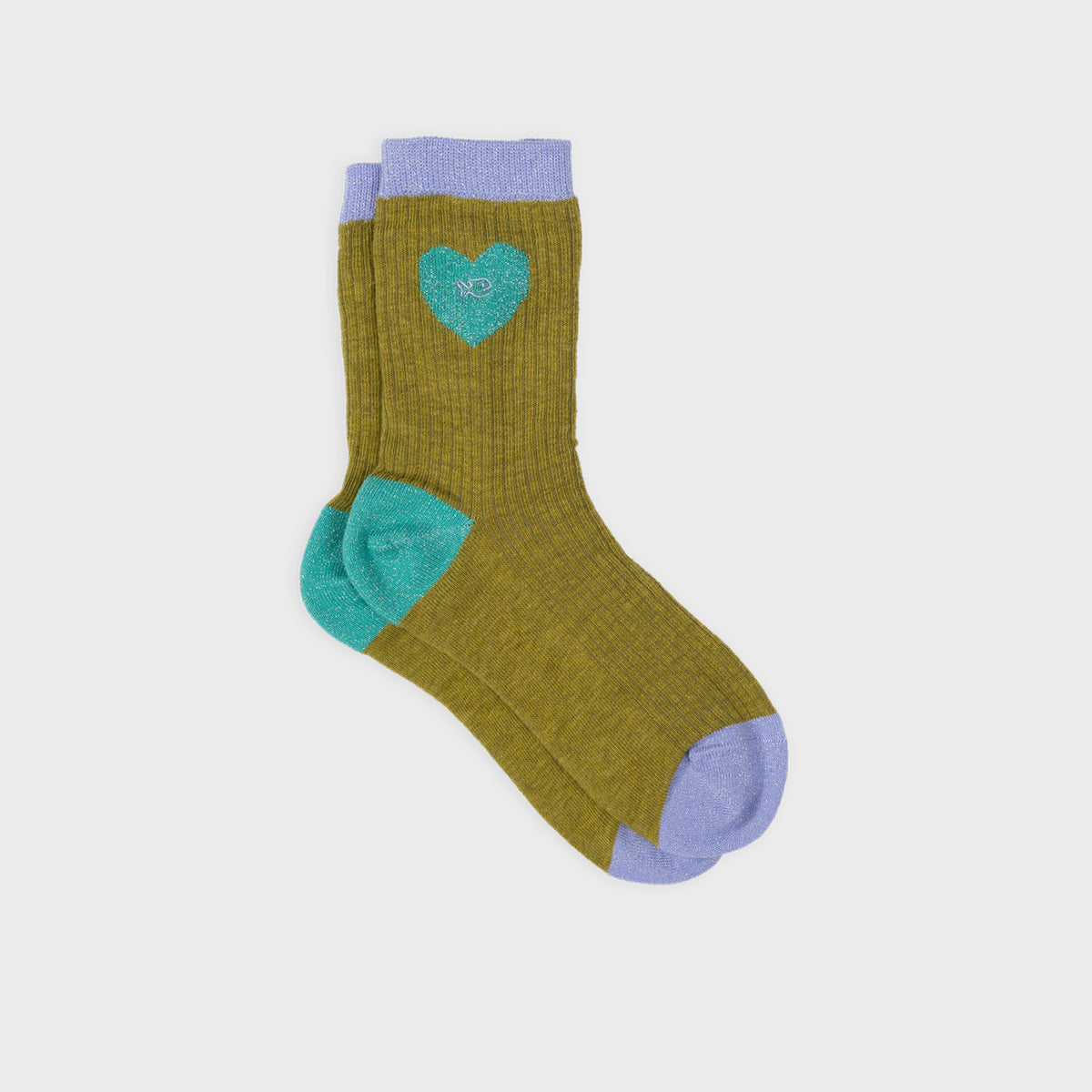 Chaussettes coeur en coton peigné - Vert olive