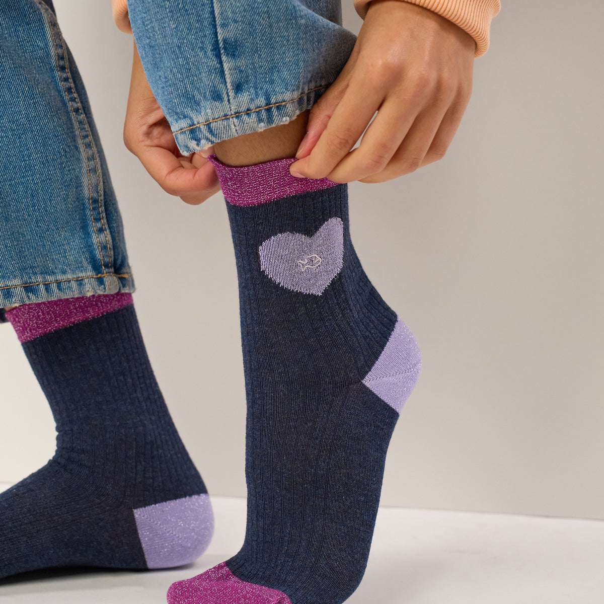 Chaussettes coeur en coton peigné - Marine - Bleu