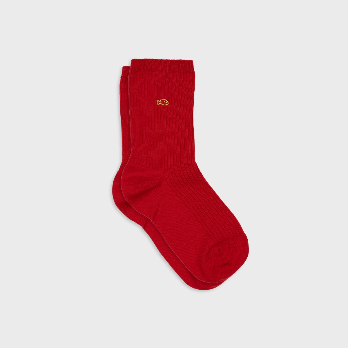 Chaussettes unies en coton peigné - Rouge