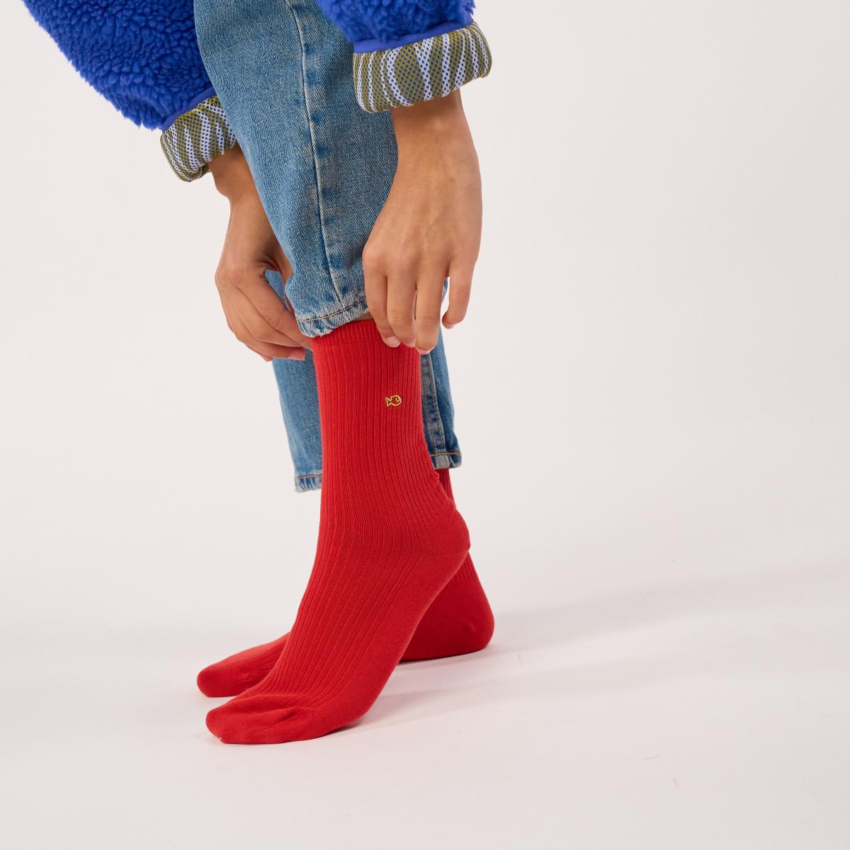 Chaussettes unies en coton peigné - Rouge