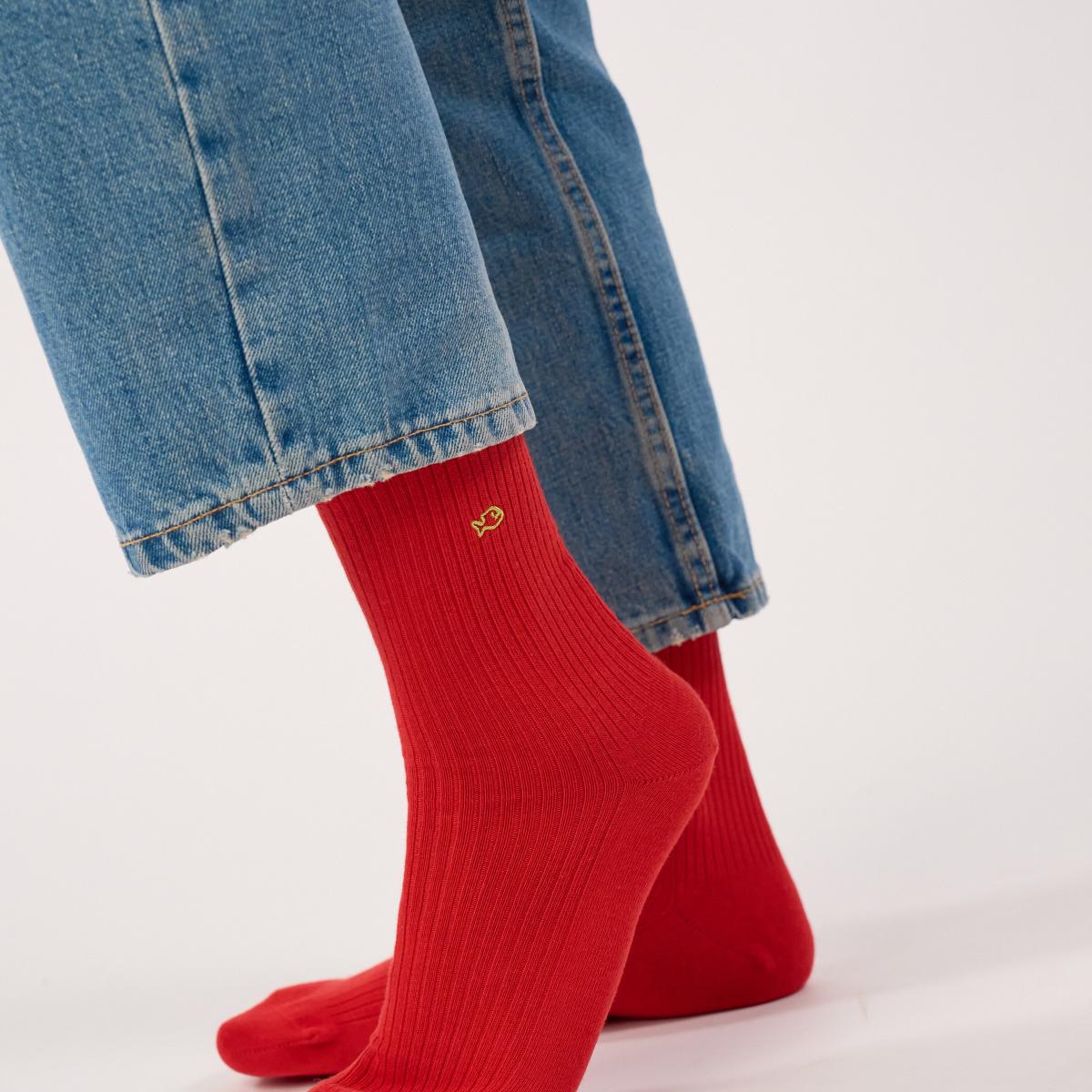 Chaussettes unies en coton peigné - Rouge