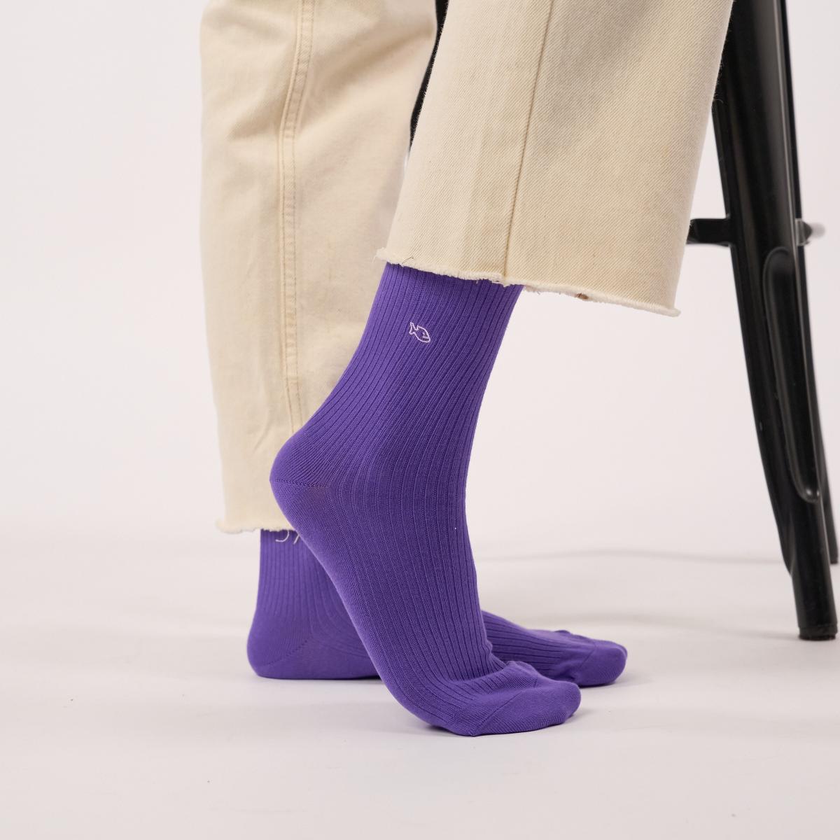 Chaussettes unies en coton peigné - Violet