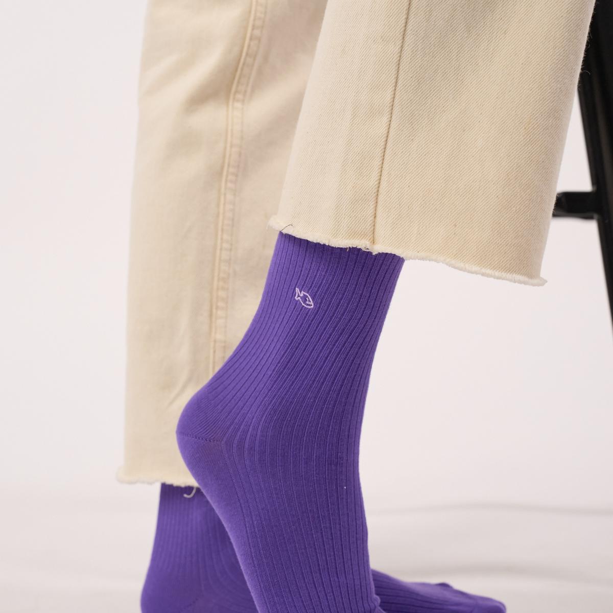 Chaussettes unies en coton peigné - Violet