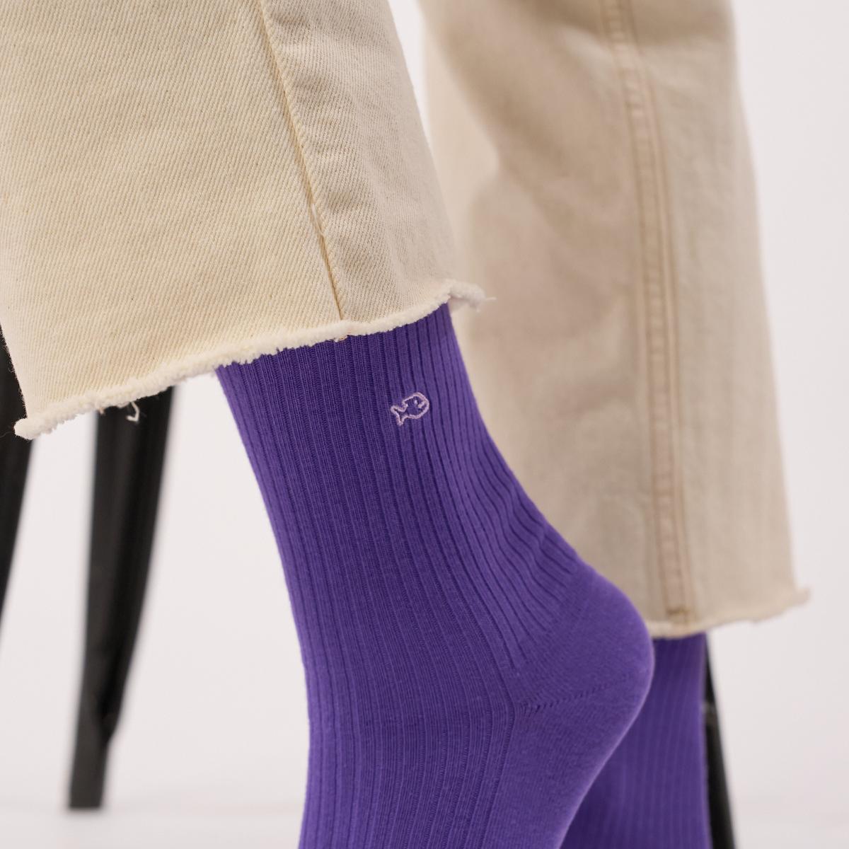 Chaussettes unies en coton peigné - Violet