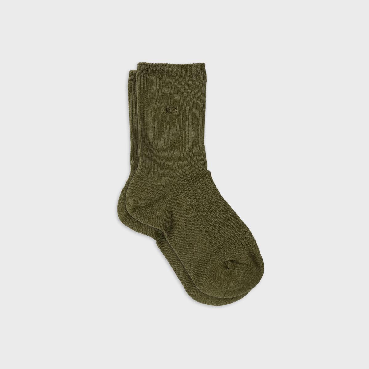 Chaussettes unies en coton peigné - Kaki - Vert