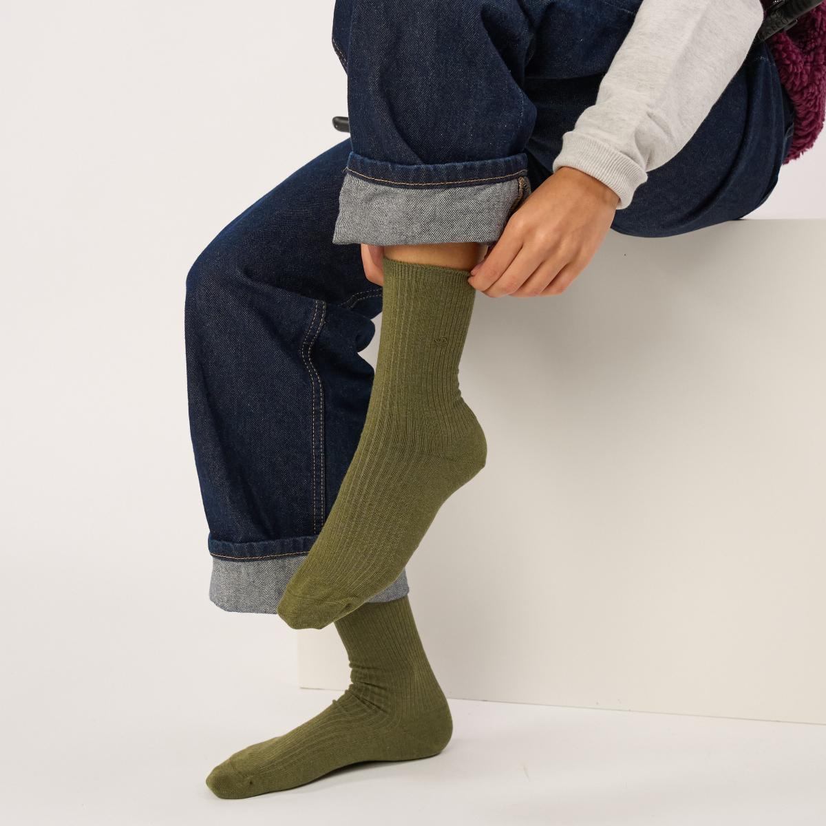 Chaussettes unies en coton peigné - Kaki - Vert