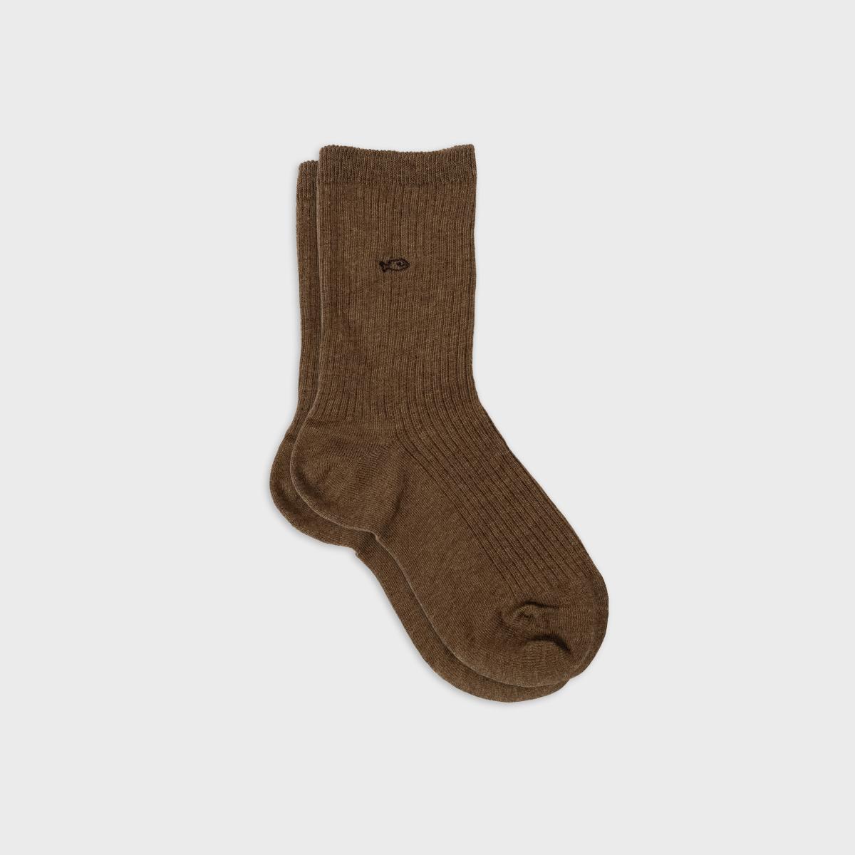 Chaussettes unies en coton peigné - Marron