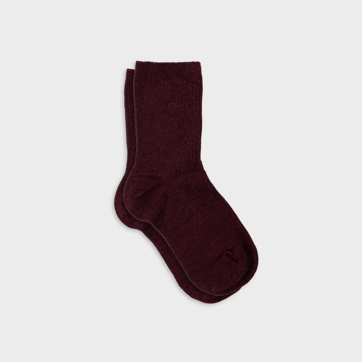 Chaussettes unies en coton peigné - Bordeaux - Rouge